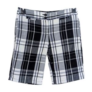 Ann Taylor Signature Fit Plaid Bermuda Shorts - Size 2 Womens - Blue Black White